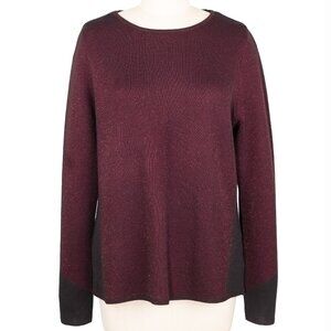 Anne Klein Metallic Red & Black Colorblock Lightweight Knit Sweater  XL
